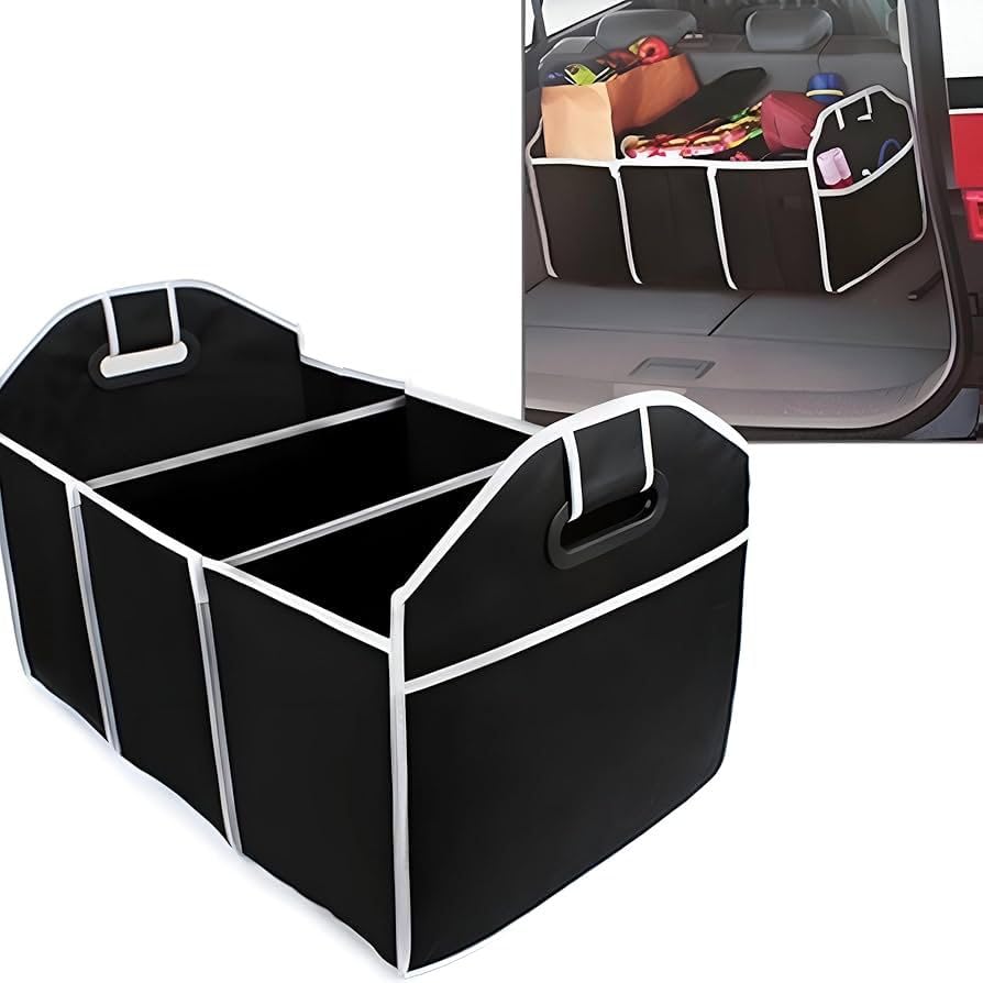 3 Section Car Trunk Organizer, Black with Comfortable Handles, Foldable, Multi-Use for Cars and Trip#