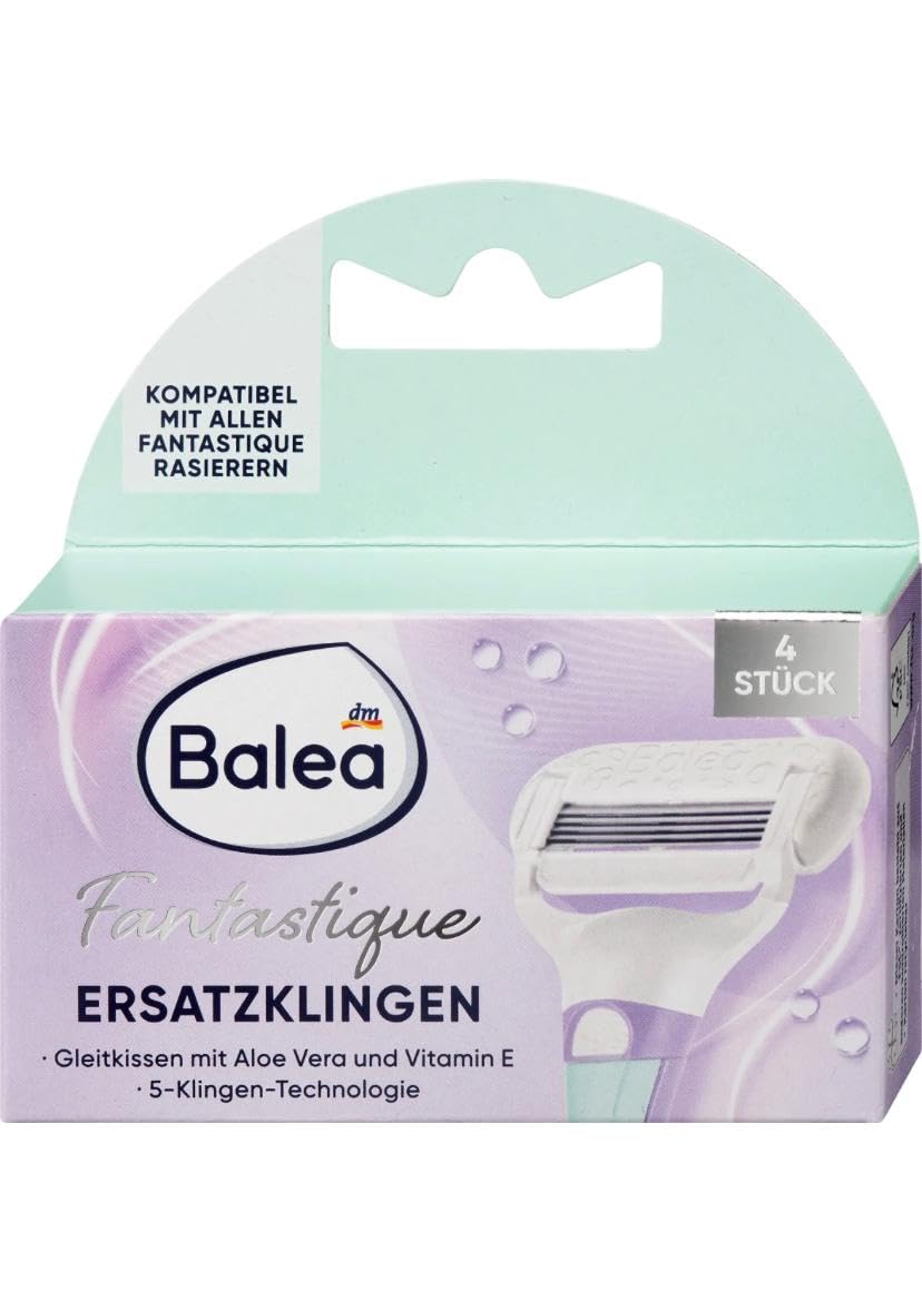 Balea razor blades Fantastique, 4 pcs,replacement blades, 5-blade technology,Extra wide glide cushion,Fantastically smooth skin feeling