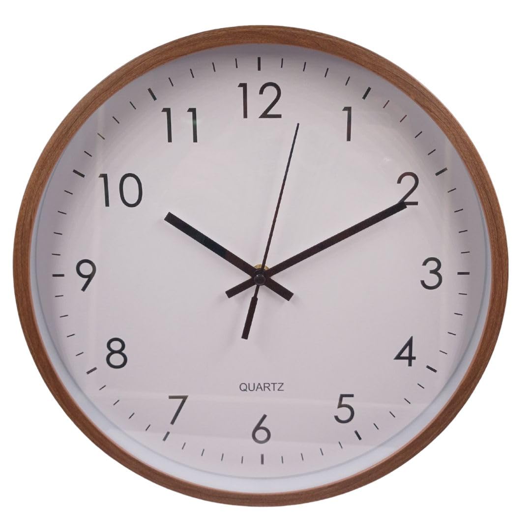 New Style modModern decorative round quartz wall clock large analoge display battery operated for homes and offices 30Cm white with wooden frame - ck5