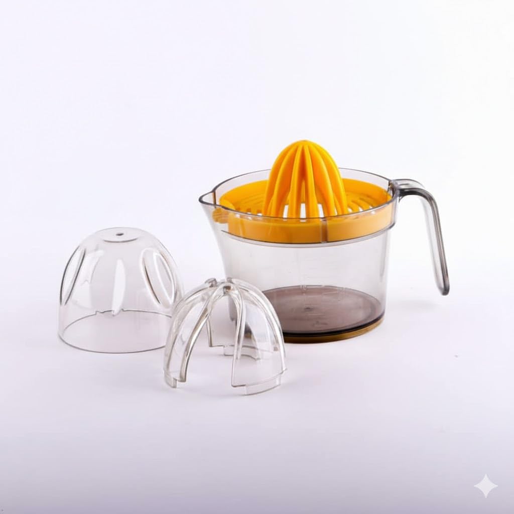 Manual Orange Juicer, Acrylic Rotary Press Squeezer with Lid, 500 ml, Transparent Multicolor