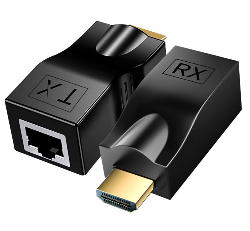 HDMI Extender Adapter Over Cat5e/6 (1pair), HDMI Repeater to RJ45 Ethernet Network Converter, 4k HD 1080p UP to 30m/98ft, for HDTV, Set-top Boxes, DVD, PS4, STB, Black