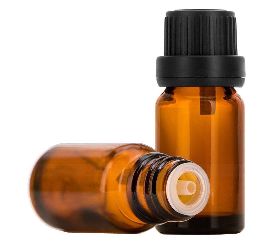 6PCS 15ml Empty Portable Amber Glass Essential Oil Bottles Cosmetic Sample Makeup Essential Oils Lab Chemicals Colognes Perfume Aromatherapy with Orifice Reducer and Black Screw Cap