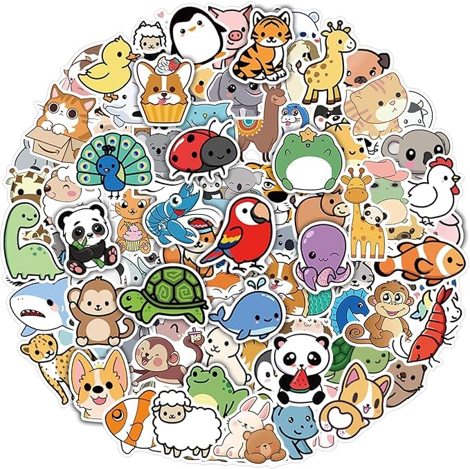 Gifticious 100-Pack Cute Animal Stickers – Fun Cartoon Animal Decals for Kids, Water Bottles, Laptops, and Scrapbooks - Black Horse