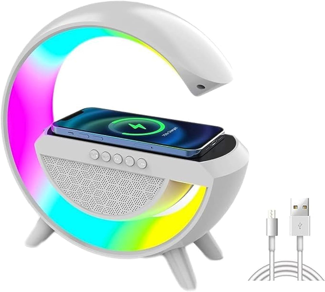 G table Lamp RGB Smart Bluetooth Speaker Wireles FM Radio Technology RGB Sound Box,Charger Wireless Night Light Ambient Loud for Home Decoratio Bedroom/Gaming Room (Includes screen)