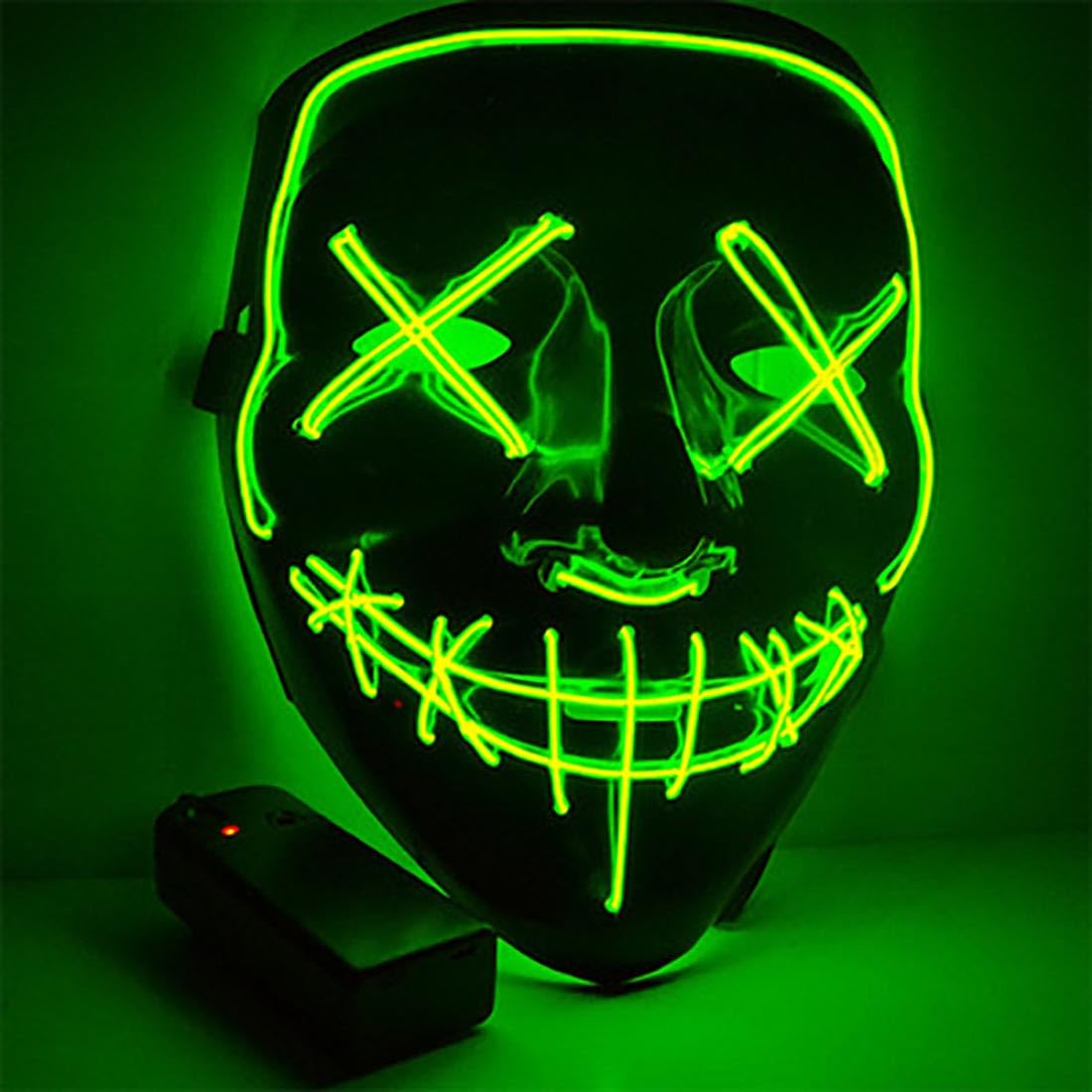 Halloween LED Mask Scary Purge Rave Face Masks Halloween Festival Party Cosplay Costumes Gift for Men Women Kids (Green)