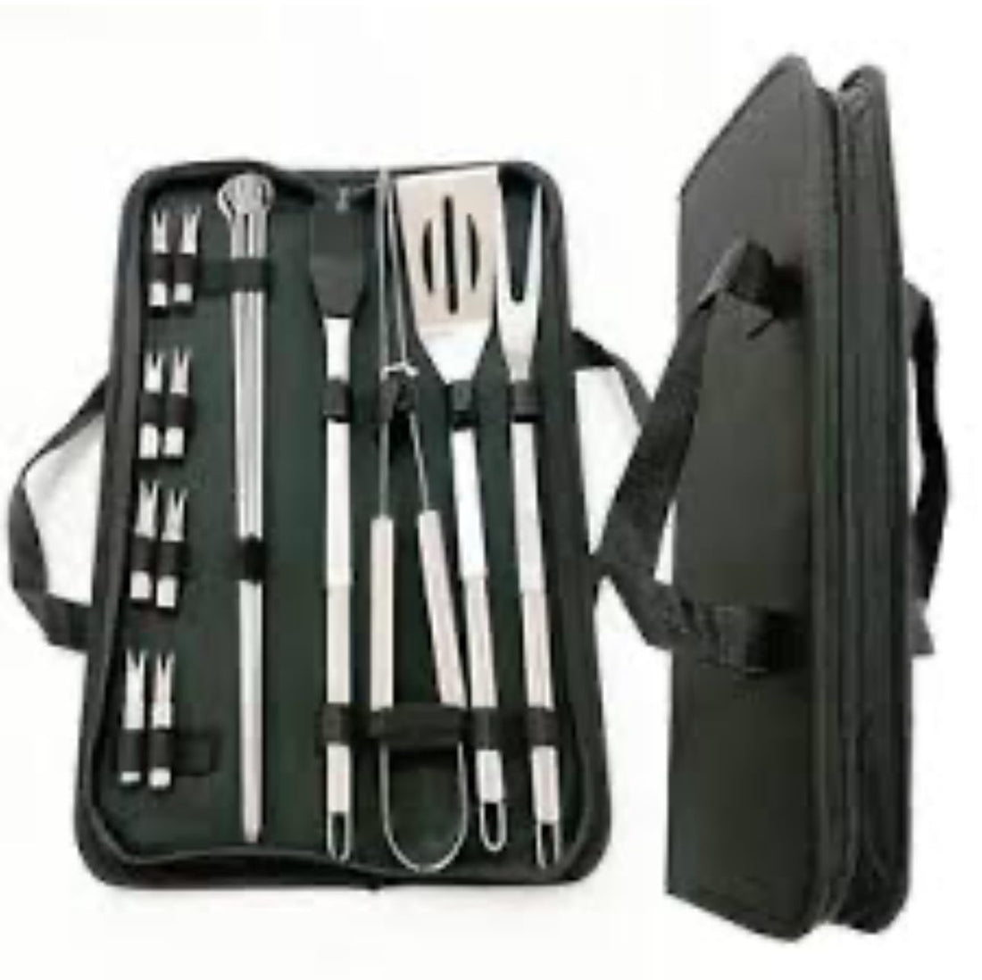 Downtown 16-Piece Professional BBQ Grill Tools Set, Stainless Steel Utensils with Black Carrying Case, Includes Spatula, Tongs, Skewers and Cleaning Brush for Outdoor Grilling and BBQ