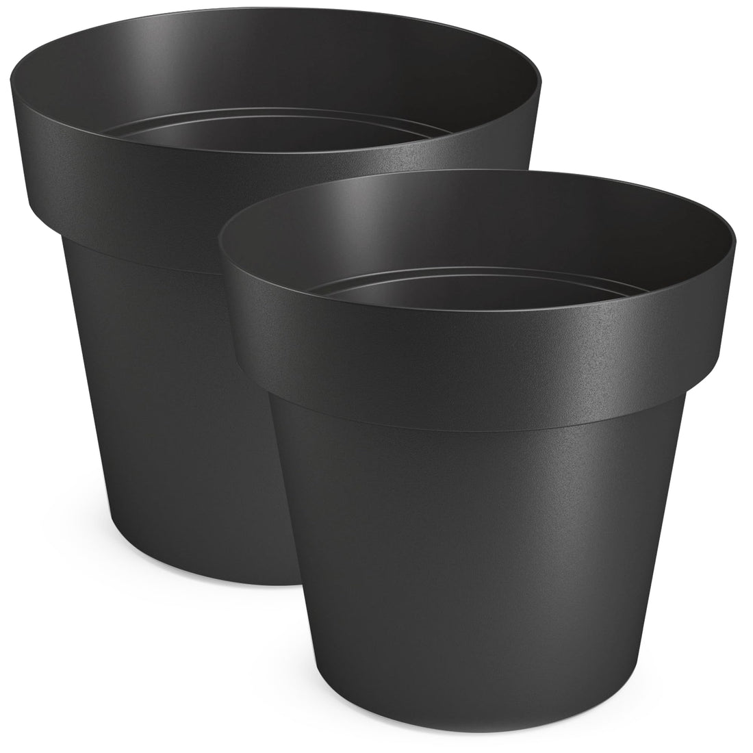 Matte Flower Pot, Plastic Flower Pot, Decorative Flower Pot for Large and Small Flowers, Set of 2 Flower Pots, Flower Pots, Pots for Herbs, Black, Diameter 12 cm