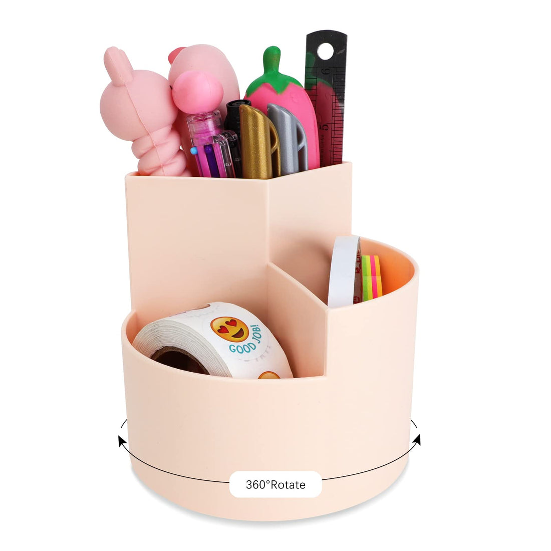 3-Slot 360° Rotating Multi-Functional Pink Pen Holder, Pencil Cup Organizer for Home Office School
