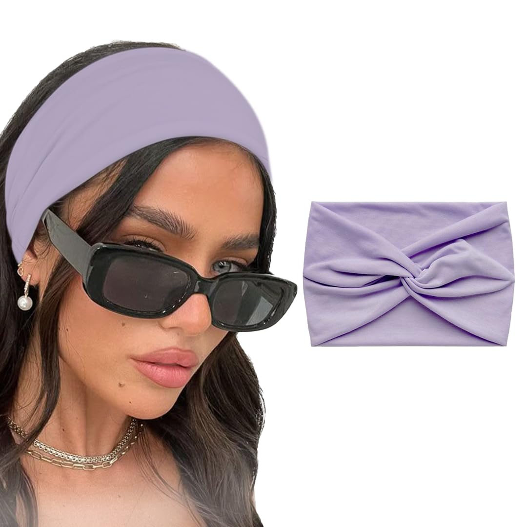 Knitted Cotton Headband for Women's, 95% Cotton, Turban Headband for Women Girls Headwrap Accessories for Women and Girls Cute Knot Hair. (Purple, One Size)