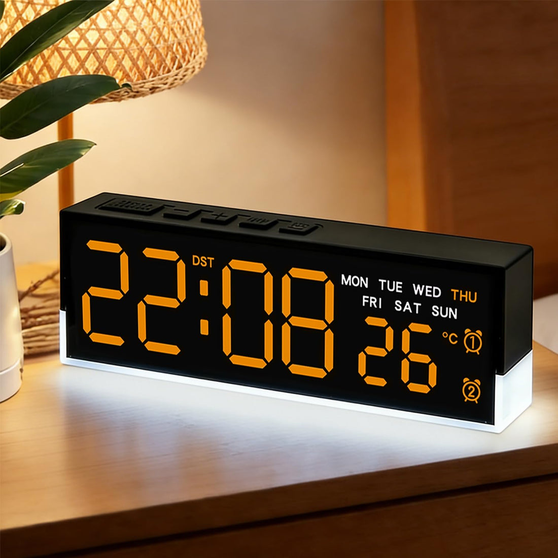Digital Alarm Clock, Necomi LED Alarm Clock with Adjustable Night Light, Bedside Desk Table Clock with Temperature/DST/Snooze-12/24H for Bedroom Office