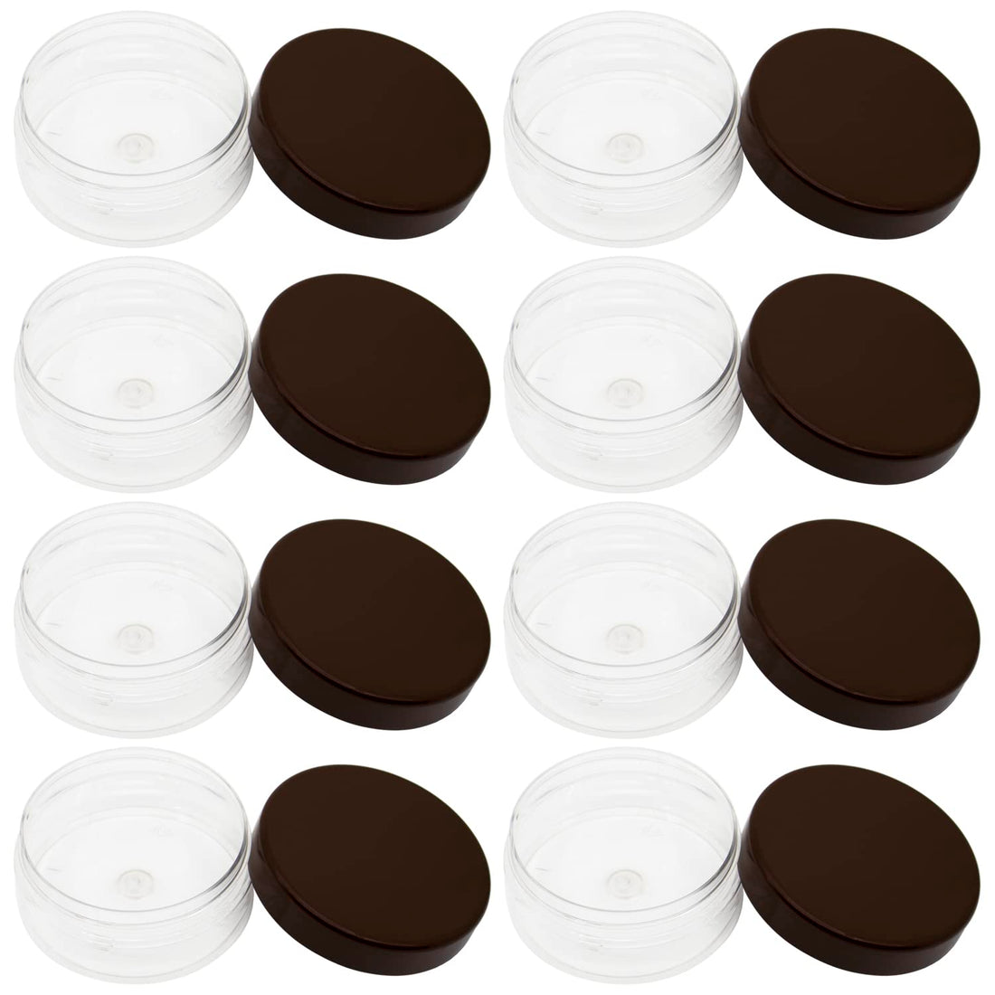 Artistic 10 Pieces Clear White Plastic Jar 150ml - 9 Cents Diameter - Brown Color Lid and Plastic Medicine - High Quality Healthy Plastic Empty Refill Storage Jar for Empty Round Tins - (Brown)