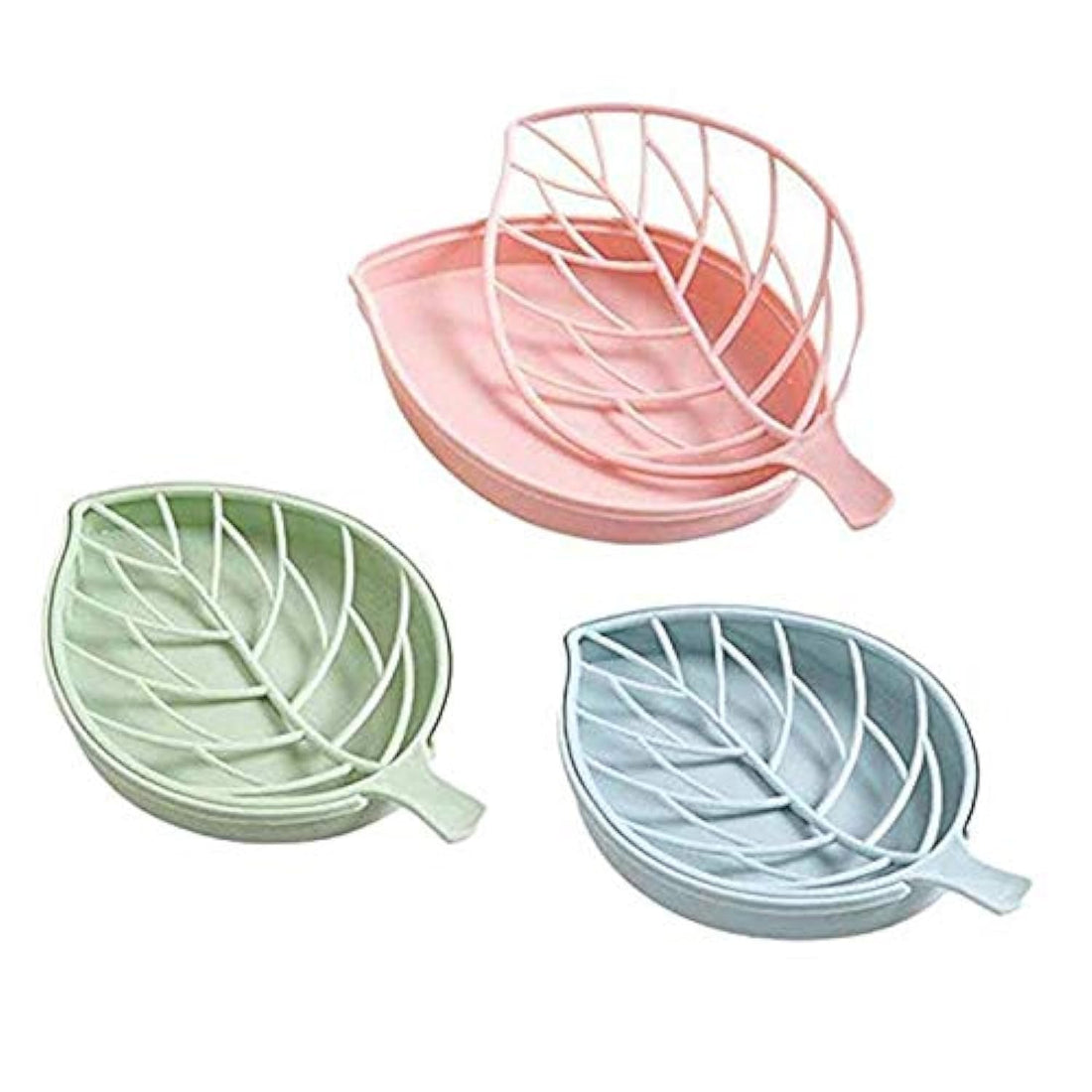 3-Pack Leaf Shape Soap box Soap Holder with Drain Plastic Soap Dishes
