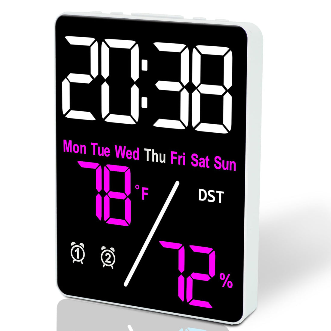 5.5 inch Large Digital Room Thermometer hygrometer Alarm Clock for Desk, Indoor Humidity and Temperature Measurement LED Display,Adjustable Brightness Clock with Alarms, Snooze,USB Input(rose)