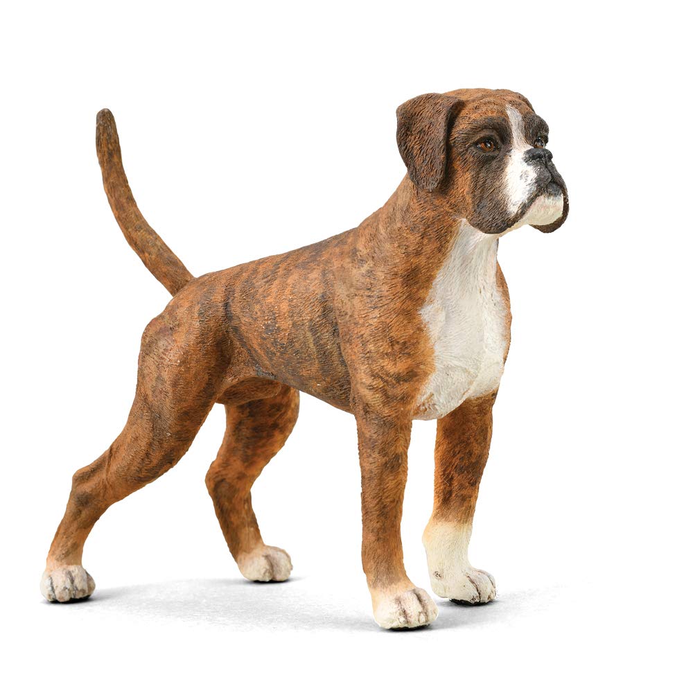 Boxer Dog Toy Figure with Uncropped Tail, 7cm Lifelike Plastic Figurine for Tabletop Play