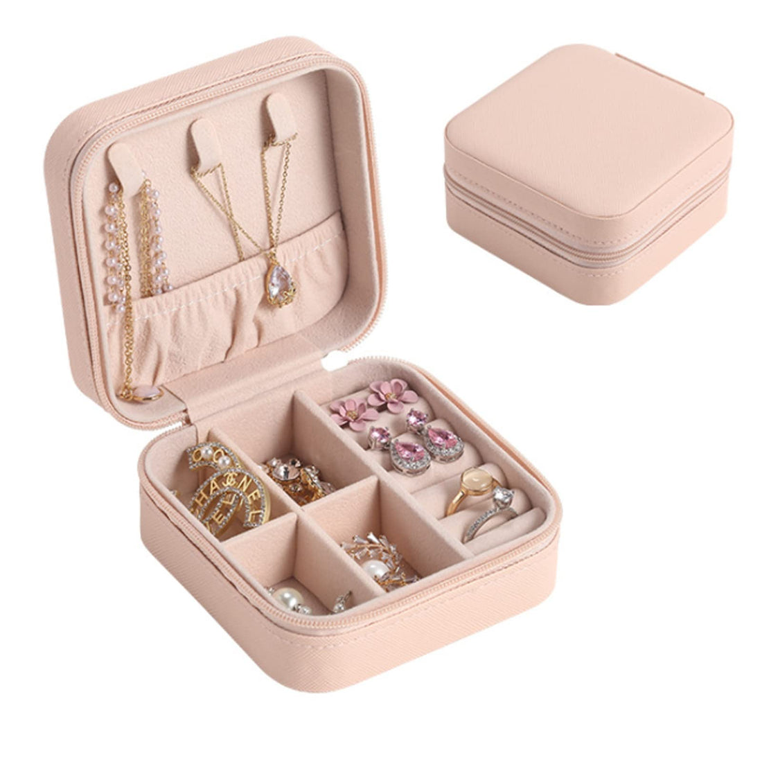 Circle M Jewelry Box for Women and Girls, Compact Travel Leather Jewelry Organizer, Small Portable Jewellery Storage Case with Compartments for Rings, Earrings, Necklaces