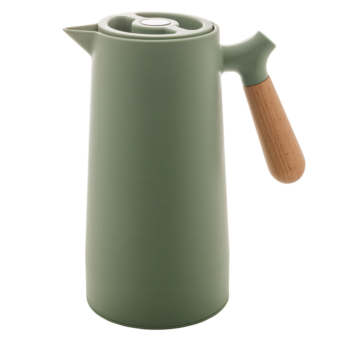WOLFF - 1L Green Nordic Wood Handle Plastic Thermos - Set Table - Home Items - Kitchen Utensils - Perfect For Coffee and Tea