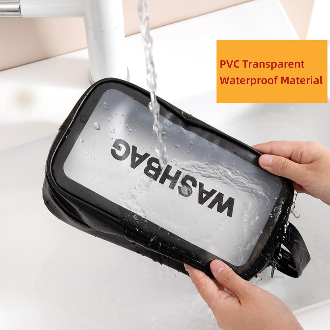 Black Travel Toiletry Bag, Waterproof Makeup Cosmetic Travel Organizer Bag for Women Men, Portable Translucent Storage Wash Bag with Handy Handle for Travel Bathroom Toiletries Accessories,