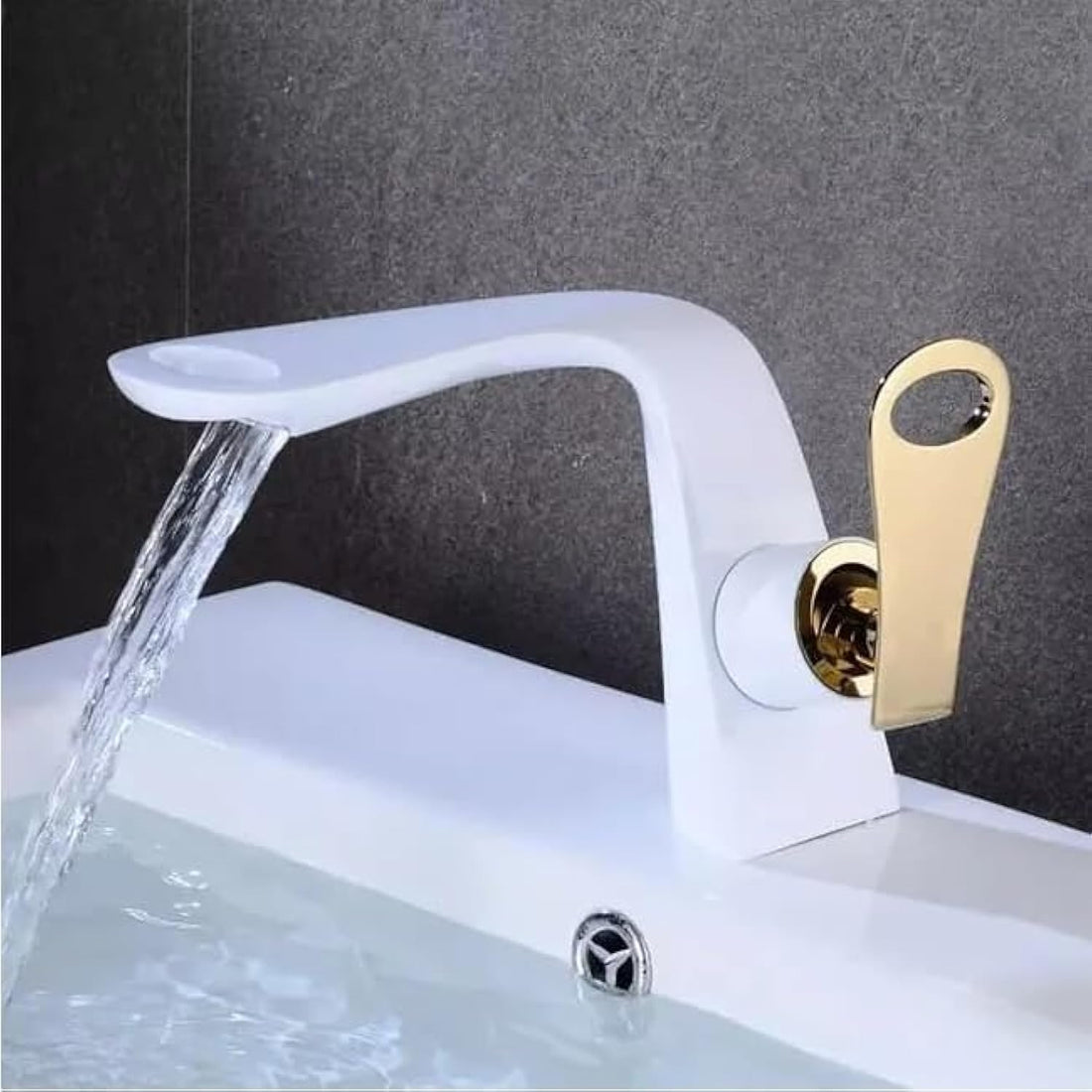 Basin and Bath Mixer (White Hand Gold Mixer)