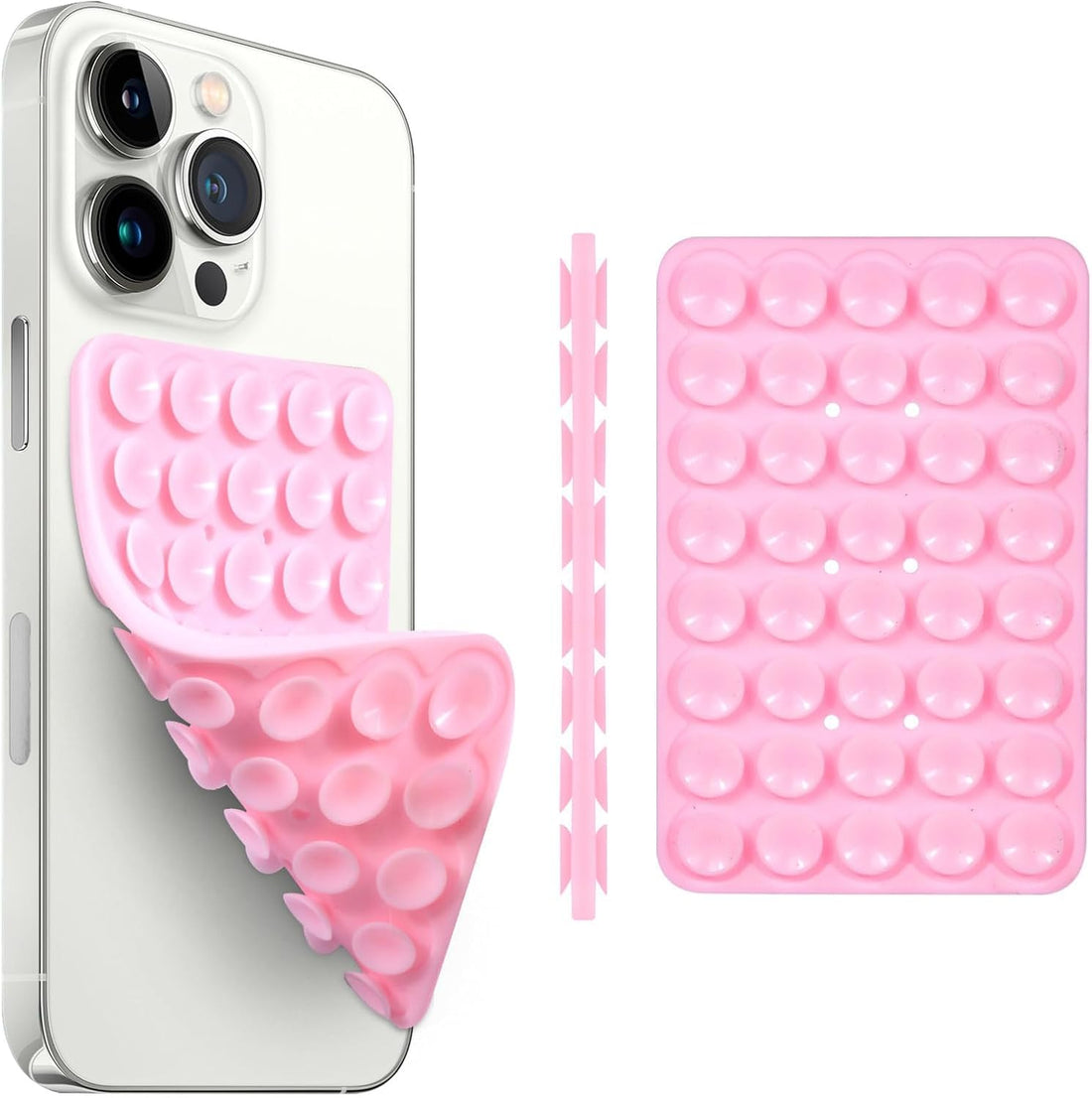 Double-Sided Suction Cup Phone Case Mount – Silicone Sticky Phone Stand Compatible With All Phones – Hands-Free Strong Grip Holder for Selfies, Video Calls (Pink)