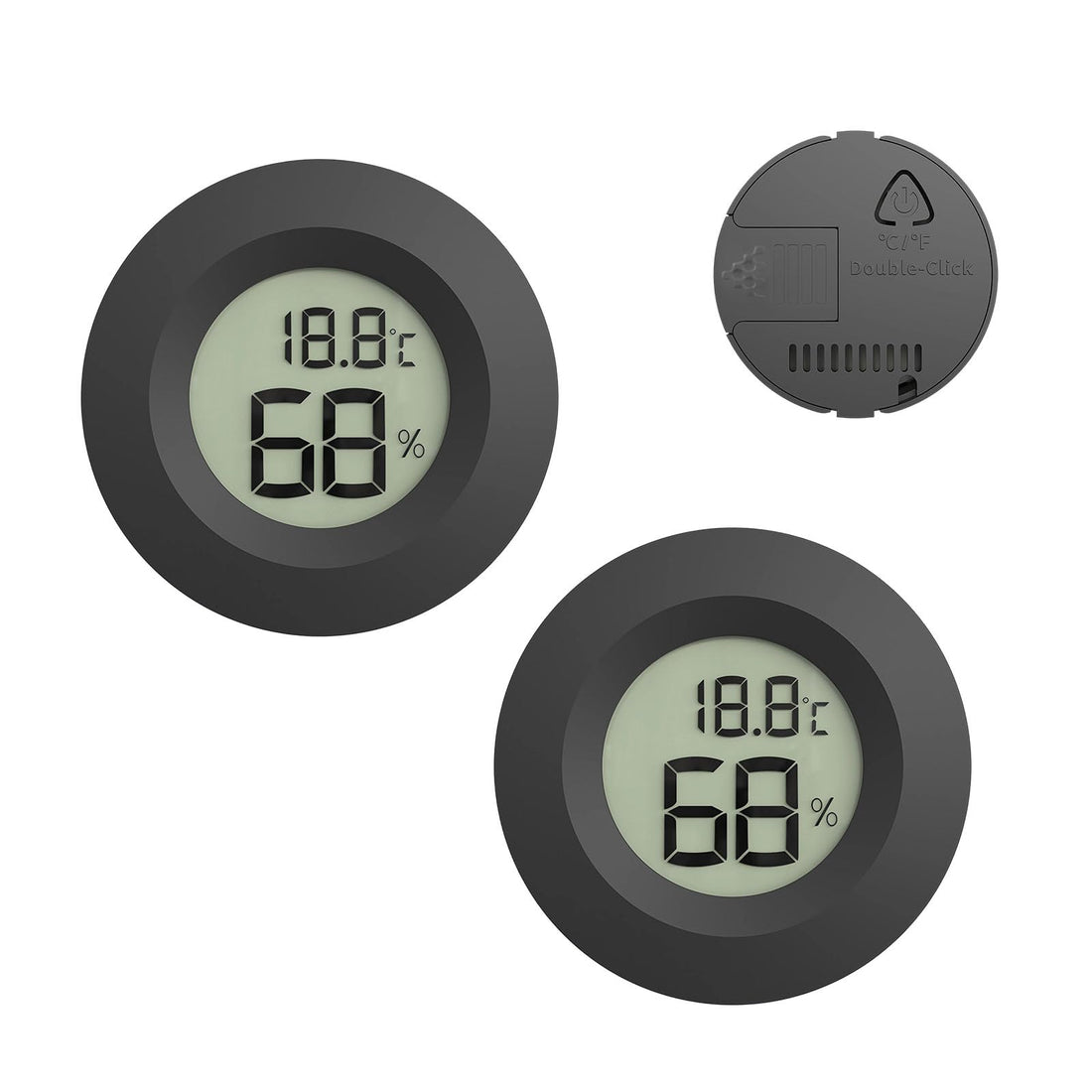 Jemey 2-Pack Digital Cigar Humidor Hygrometer Thermometer, Round LCD Humidity Gauge with Temperature Sensor for Humidors, Cigar Tubes, Fridge, Freezer