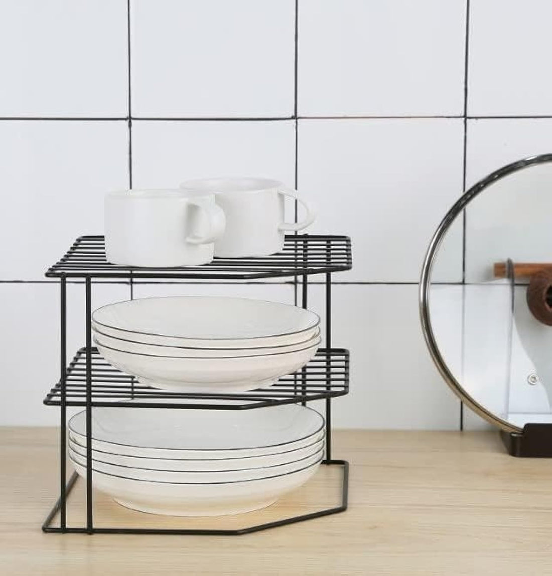 PRIME SHOP - 3-Tier Dish Rack (2 Pack), Corner Plate Holder, Kitchen Storage Idea, Pantry Organizer