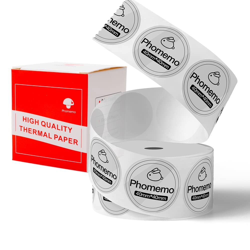 Phomemo M110 Transparent Labels Multi-Purpose Self-Adhesive Round Thermal Label for Phomemo M110/M200 Label Printer, 1.57"' x 1.57" (40x40 mm) , 180 Labels/Roll, Label for Small Business, Home, Office