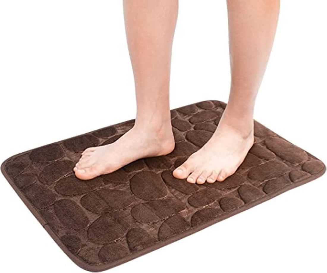 Memory Foam Bath Mat Cobblestone Bathroom Rugs Doormat 16 x 24 Inch Non-Slip Brown Soft Water Absorbent Bath Mats for Bathroom Shower Floors Kitchen Bedroom Indoor