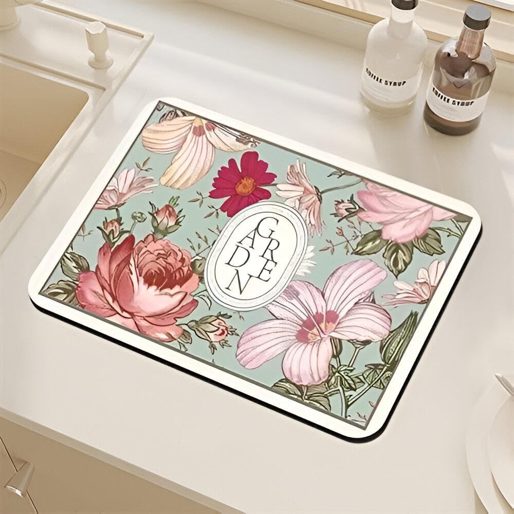 Drying mat-excellent dish drying mat with heat-resistant design and non-slip rubber support; highly absorbent, 40x60cm, keeps the work space tidy . The color is random