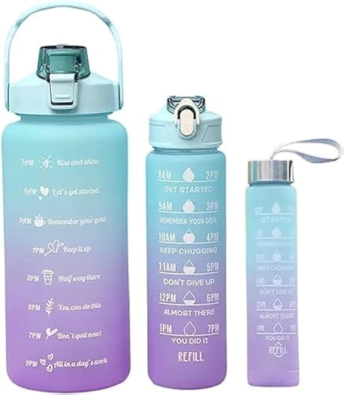Generic 3PCS/set Sports Water Bottle With Straw Men Women Fitness Water Bottles Outdoor Cold Water Bottles With Time Marker Drinkware (Blue*Orange)