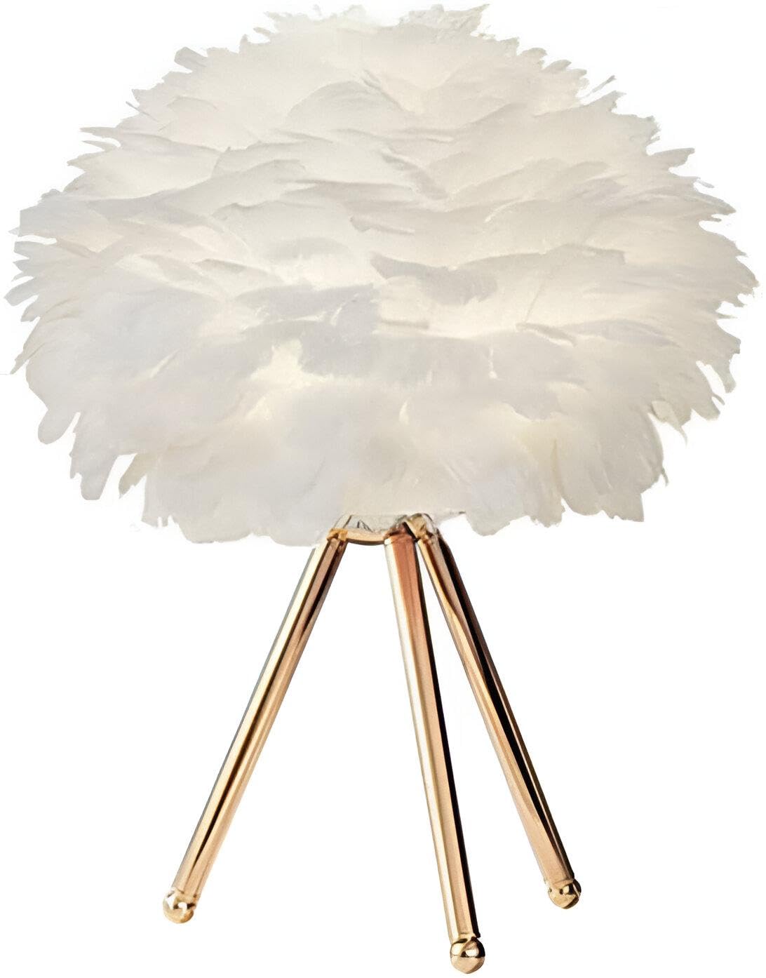 Feather Lamp - Modern LED desk lamp featuring a delicate goose feather lampshade, sleek brushed metal base, adjustable arm for optimal lighting, perfect for bedroom, study, or office décor. (White)