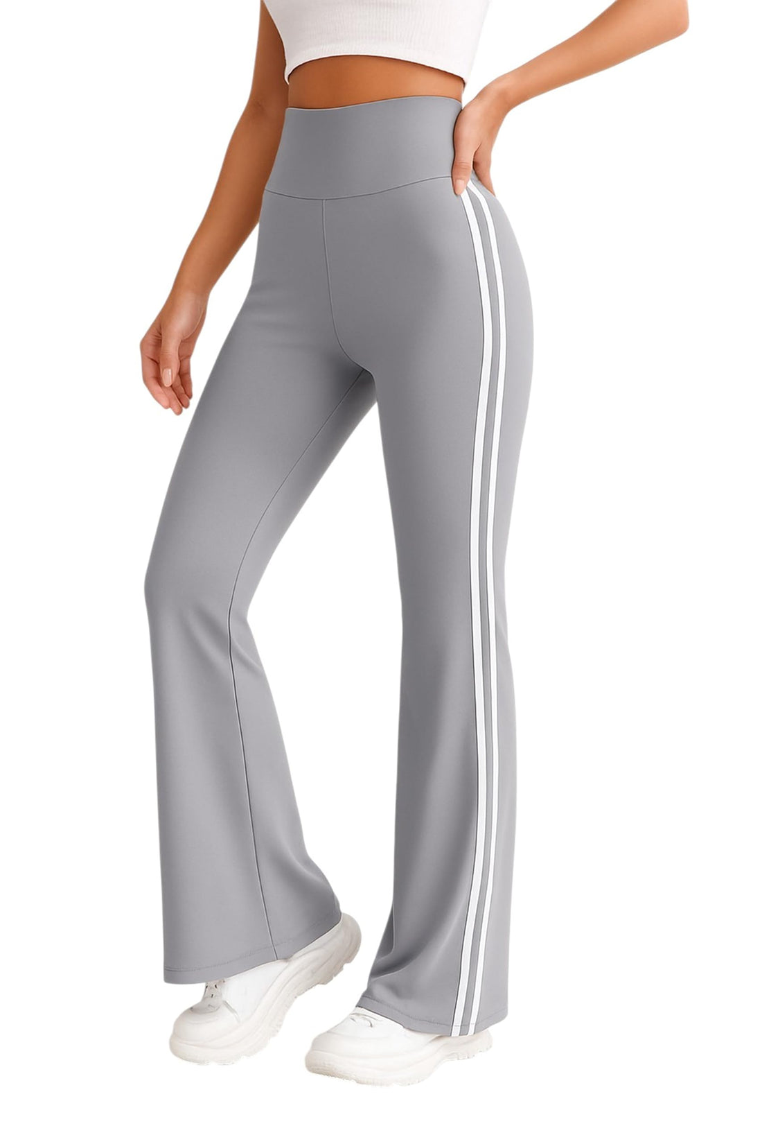 MEZA Women's High Waist Wide Slit Sweatpants with 2 Side Stripes - Casual & Sport - Gym Yoga Pants for Daily Outings for Girls and Women