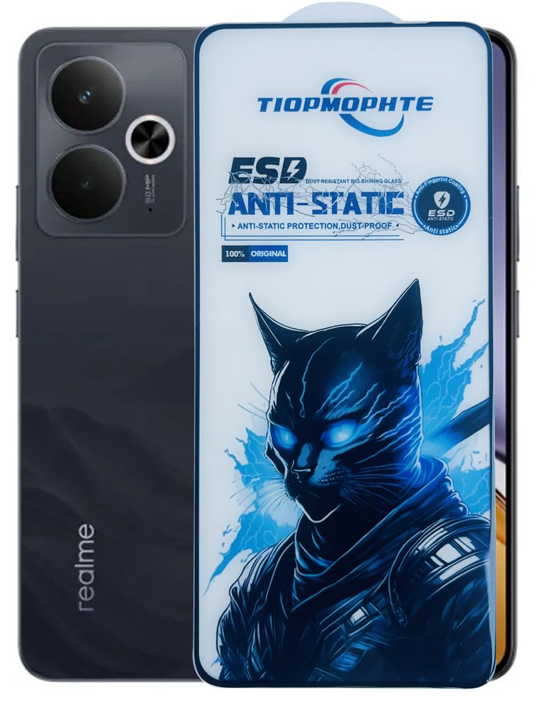 Black Cat Tempered Glass Screen Protector Compatiable with Oppo Realme 14/14T Screen Full Glue Edge to Edge 9H Hardness Anti Fingerprint Scratch ESD (Realme 14/14T)