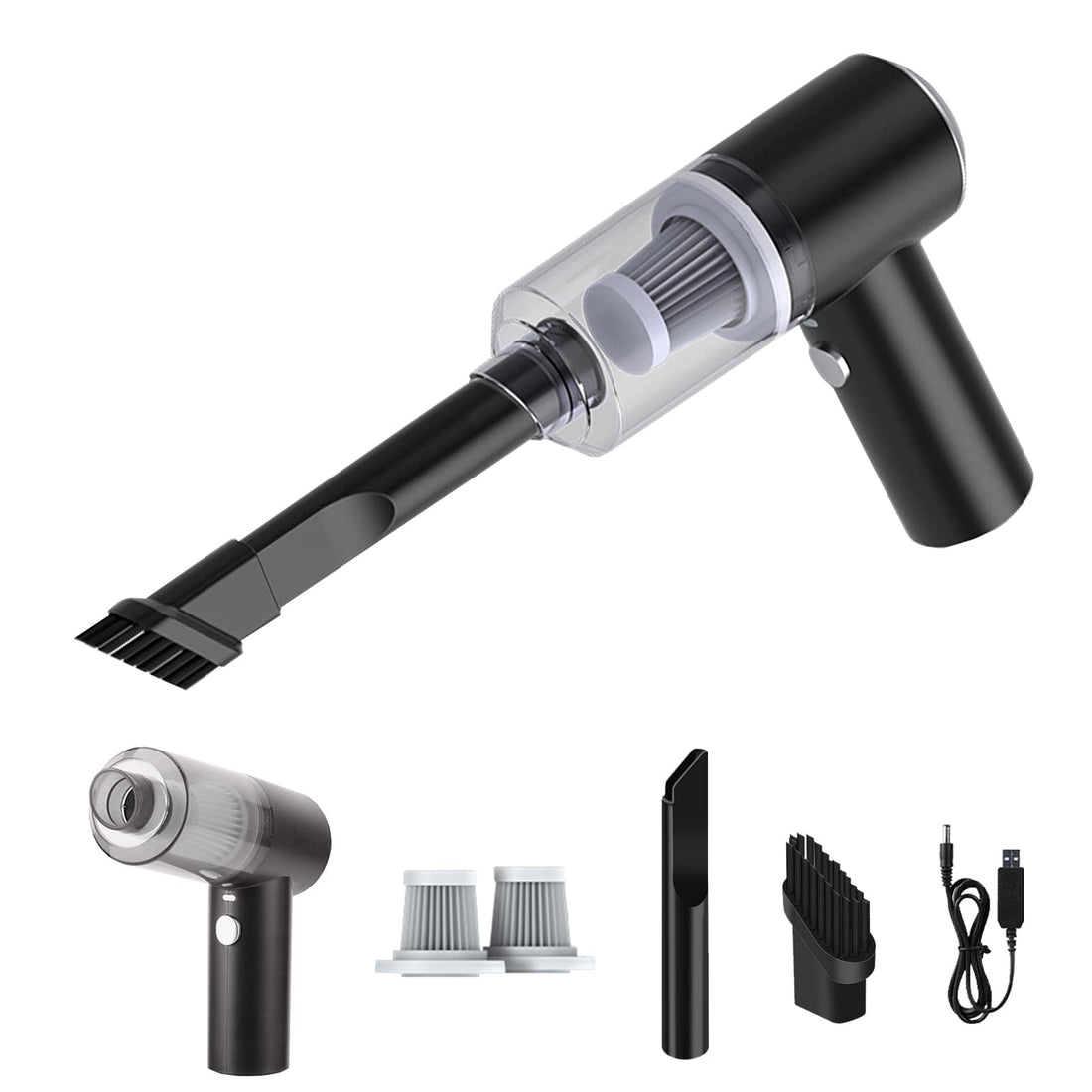 Hand Vacuum Cordless Cleaner Car Vacuum Cleaner 6000Pa Powerful Suction Portable Mini Car Vacuum Suitable for Office Home and Car (Black)