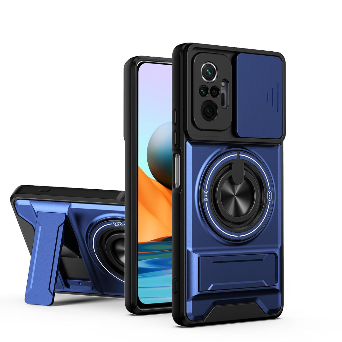 Case Cover Shock Resistant UNBLACK Protect Camera TPU + PC With KickStand Compatible with Redmi Note 10 Pro 4G (Blue)
