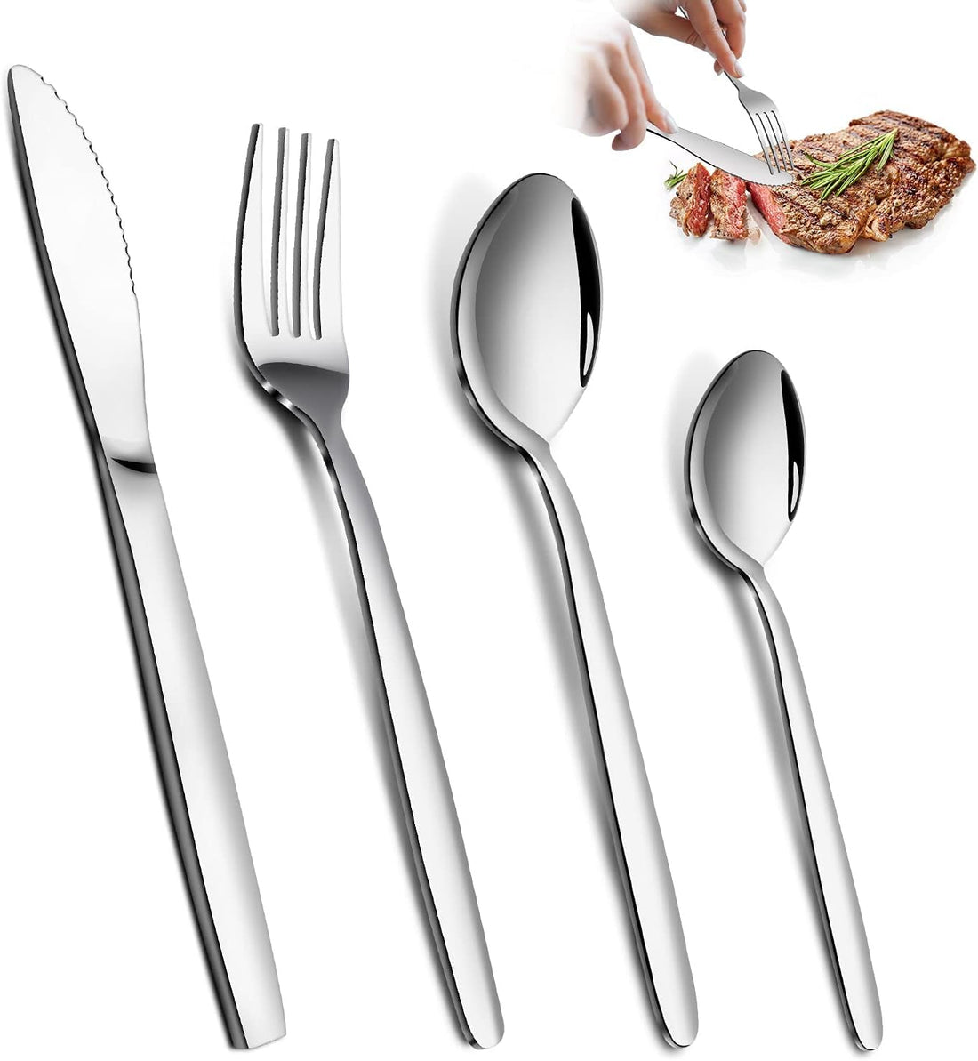 Bestdin Cutlery Set, 32 Pieces Cutlery Set for 8 People, Stainless Steel Knife and Fork Sets, Silver Set Ideal for Home/Party/Restaurant, Mirror Polished and Dishwasher Safe