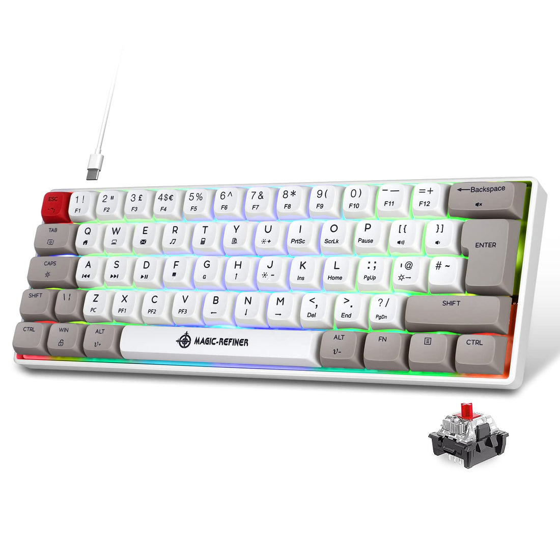 UK Layout 60% Mini Mechanical Keyboard RGB Backlit Lighting Chroma LED Backlight USB C Compact 62 key Gaming Keyboard Full Anti-ghosting for PC, Computer, Laptop, PS4, PS5, Xbox - Red Switch