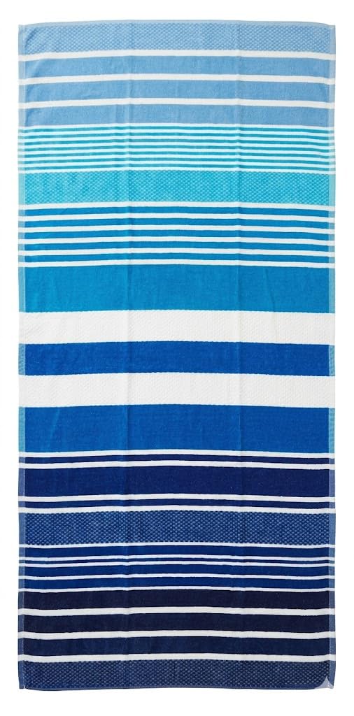 Striped Cotton Sea Bathrobe - Soft Plush Face & Highly Absorbent Terry Face 80x160cm 400g - Red Stripe (Blue Stripe)
