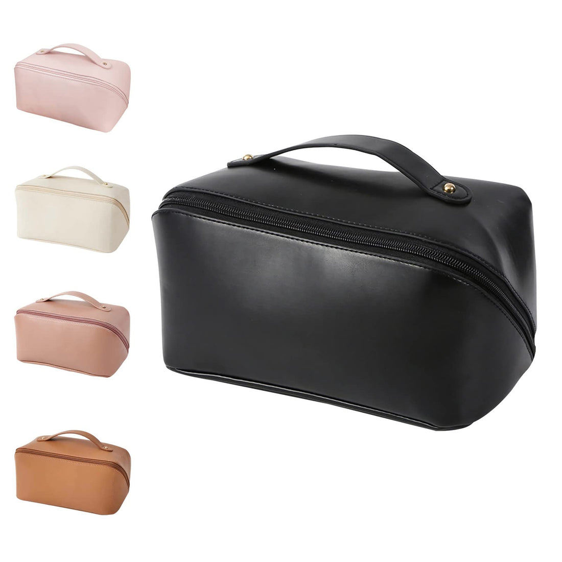 Large Capacity Travel Make-up Bag, Portable Cosmetic Organizer for Women Girls, Waterproof Toiletry Bags with Divider Zipper Handle, Multifunction Make-up Storage Case, Black, Simple