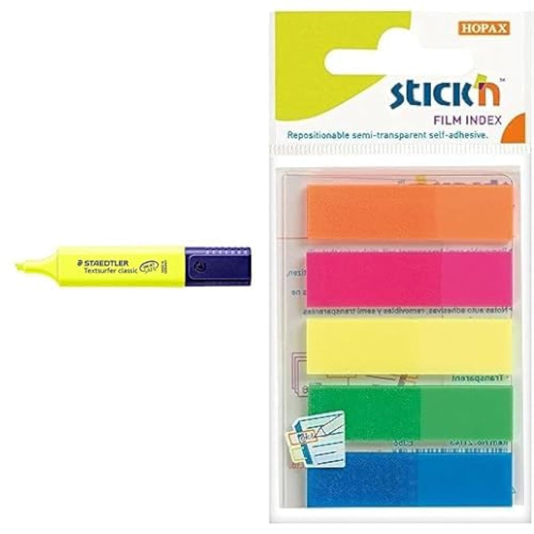 Staedtler textsurfer classic 364-1 highlighter - yellow + Stick n value 12 mm film index tab - neon multi-colour