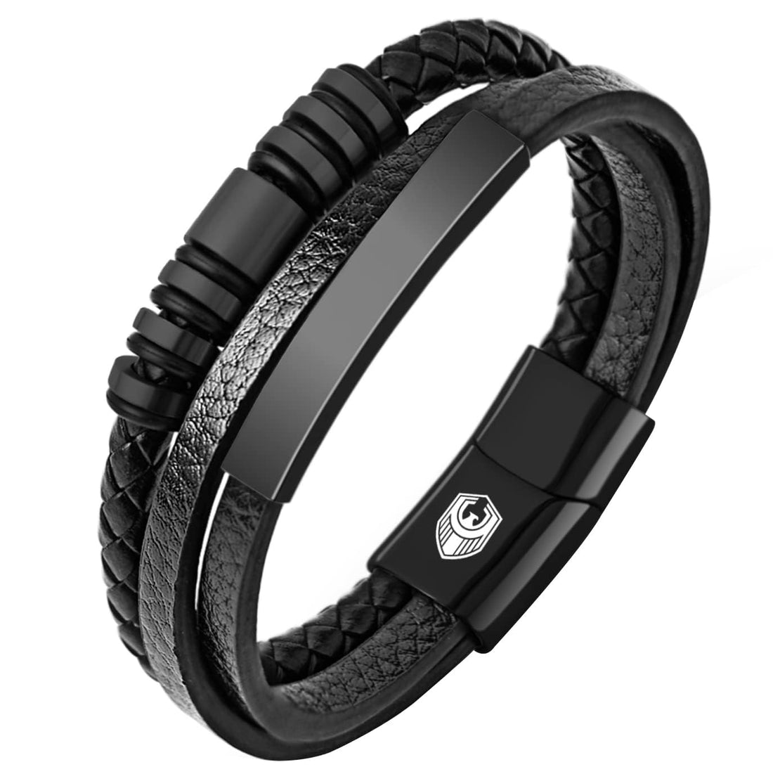 Men Leather Bracelet, Leather Bracelet Handmade Braided with Magnetic Stainless Steel, Bracelets with Jewellery Box for Papa Husband Brothers and Boys, 18.5CM, Stainless Steel