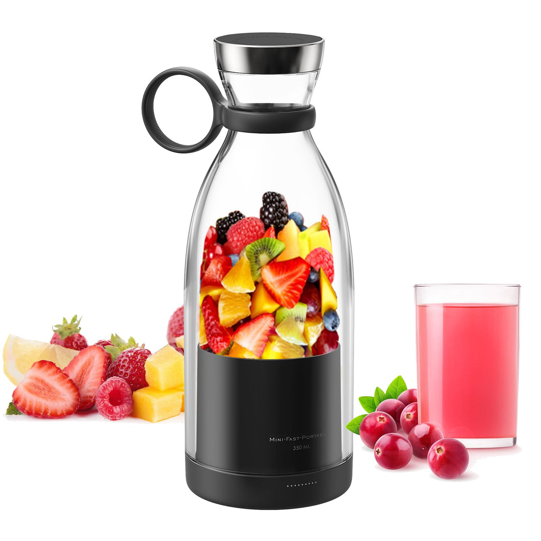 Asa Vea Portable Blender, Personal Size Blender Electric Rechargeable Protein Shaker Mini Juice Blender (Black)