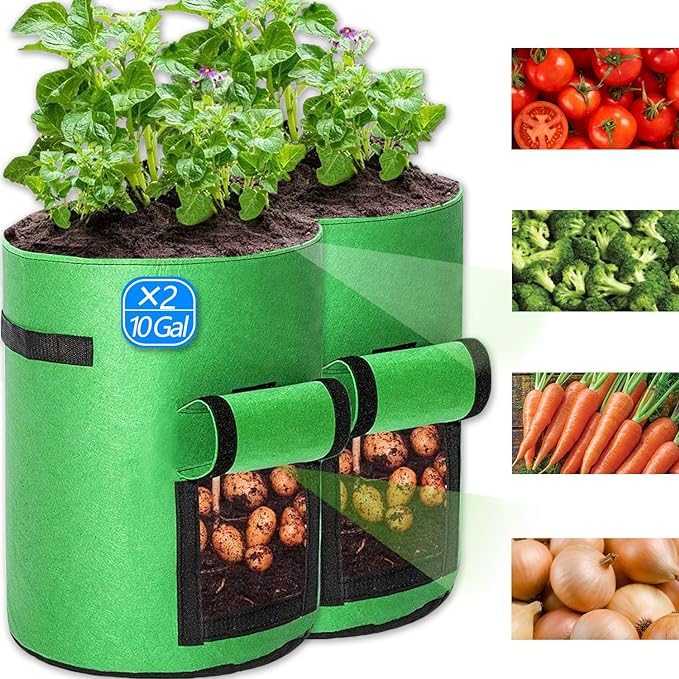 10 Gallon Potato Grow Bags, Fabric Vegetable Grow Pots, Breathable Vegetable Pots with Handles and Potato Access Lid, Hydroponics Fabric Pots (38L 2pcs)