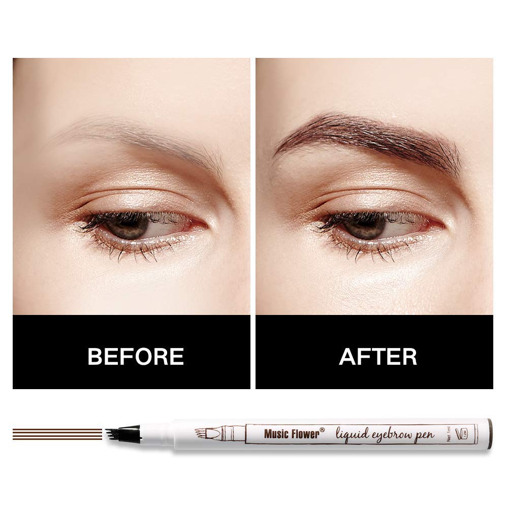 BHY Eyebrow Tattoo Pen (2 Pack), Micro Ink Brow Pen, 4 Points Eyebrown Pencil Long-Lasting Waterproof, Creates Daily Natural Brows Makeup Effortlessly (Maroon #01)