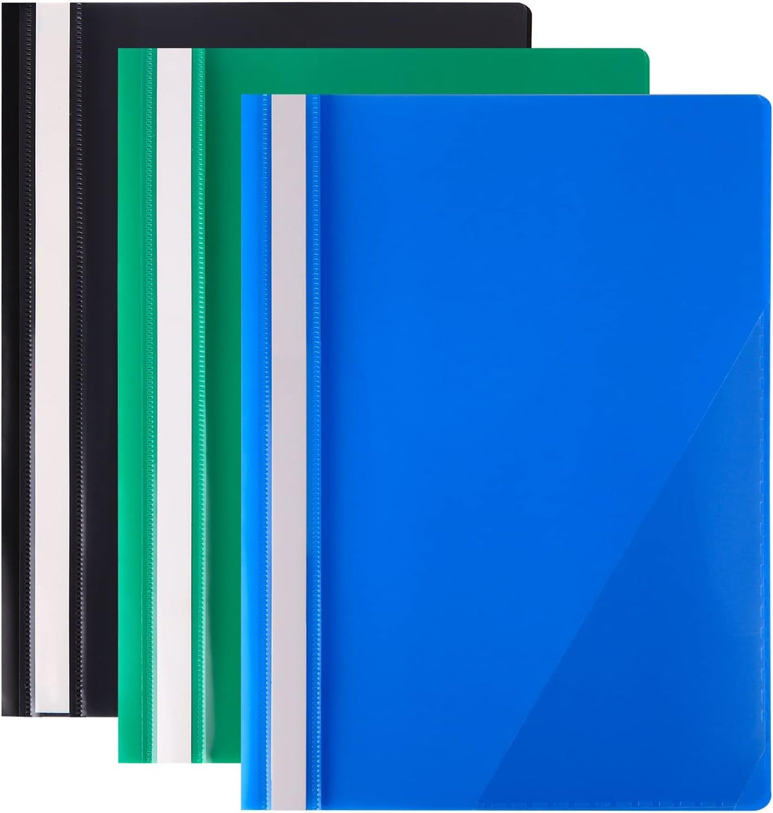 Amest A4 Project Folders, Plastic Presentation Document Files Folders, A4 Report Organiser Holder with Transparent Cover And Fastener, 3 Colours (Pack of 6)