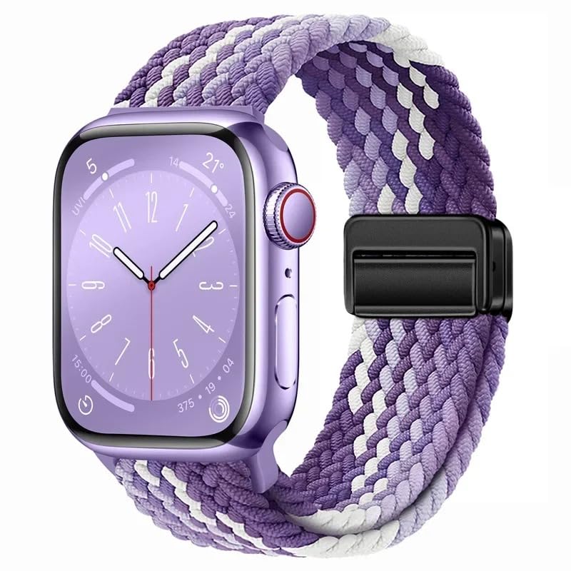 Sport Solo Loop (Compatible with Apple Watch Band) 42mm 44mm 45mm 46mm 49mm for Women Men,Magnetic Strap Stretchy Braided Wristband for iWatch Series 11 10 9 8 7 6 5 4 3 Ultra