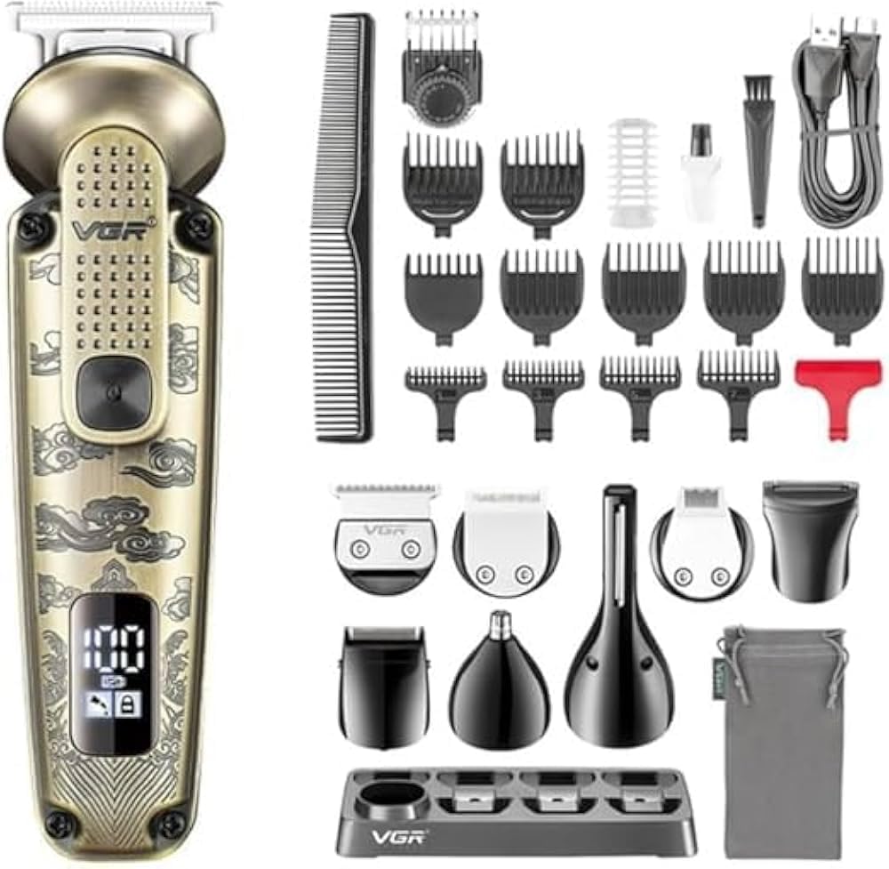 VGR Male V-103 8-In-1 Face Hair Body&Private Parts Multi Grooming Kit Hair Trimmer Beard Trimmer Ear&Nose Trimmer Head Shaver Full Body Grooming Kit Metal Body IPX6 With Travel Pouch Runtime 180 Mins