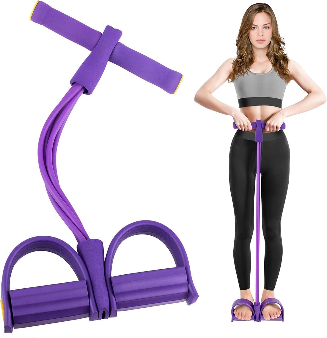 TRUE FIT®Pedal Resistance Band, 4 Multifunctional Yoga 4-Tube Tension Ropes, Ideal Exercise Equipment for Abdomen, Waist, Arm, Slimming Training, Leg Extension