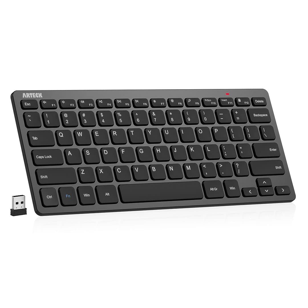 Arteck 2.4G Wireless Keyboard Ultra Slim and Compact Keyboard with Media Shortcut Keys for PC Laptop Surface Smart TV and Windows 11/10/8/7, Black