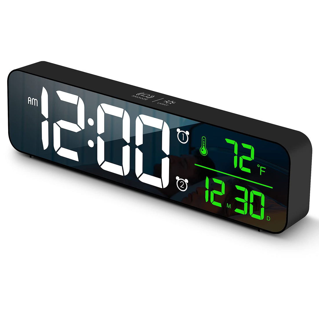 Primsail Digital Clock, Alarm Clock for Bedroom, Digital Clock Large Display, Digital Alarm Clock, Date &Temp Display Digital Wall Clock, 10.4 inch, 12/24H, Snooze, Alarm Clock for Living Room. Black