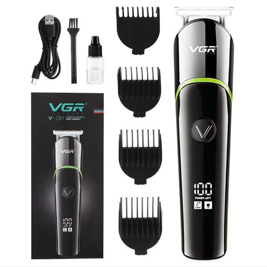 VGR V-291 Led Digital Display Pro Li Outliner Electric Cordless Hair Clippers Rechargeable Grooming Kits T-Blade Close Cutting Trimmer for Men 0mm Bald Head Clipper 120 mins Runtime